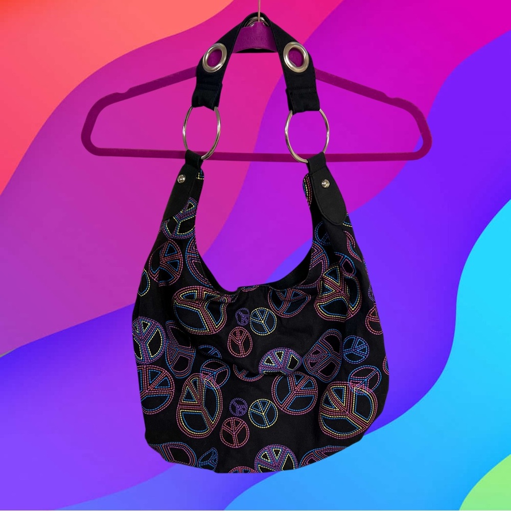 Groovy Y2K rainbow peace signs purse